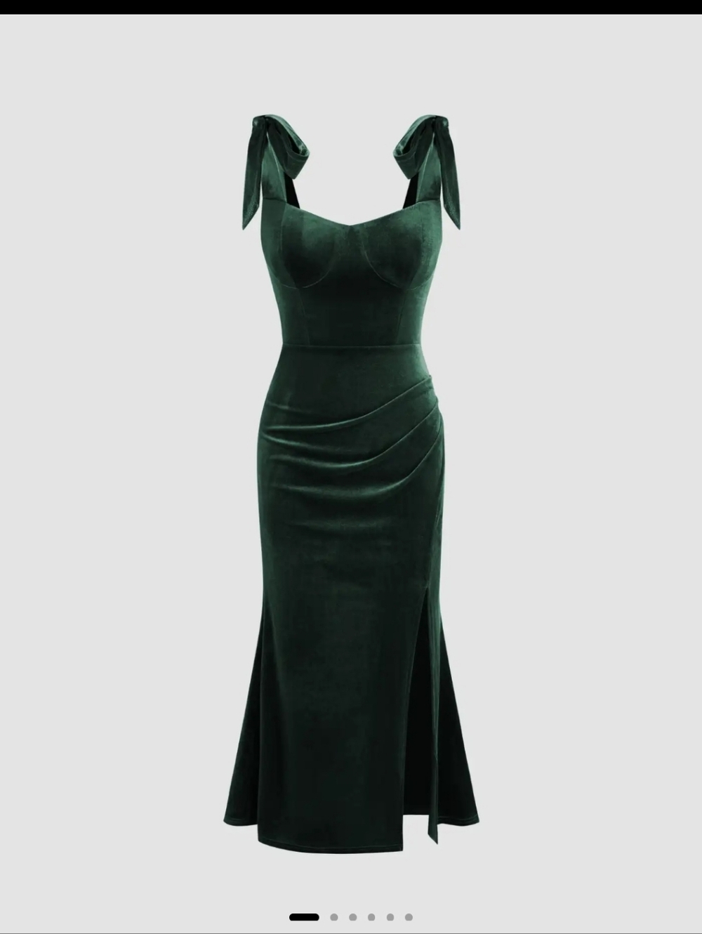 Cidee Velvet Sweetheart Neckline Split Ruched Knotted Maxi Dress GREEN